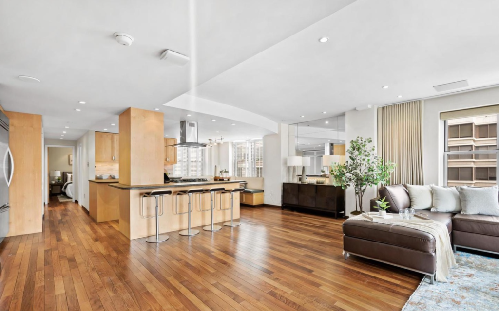 Freshly installed hardwood floor with a clean, smooth finish